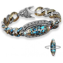 (20cm, B) Turquoise Six-character Mantra Nine-eyed Dzi Bead Bracelet, Transfer Rotating Nine Eyes Dzi Beads Bracelet, Good Luck Bracelet