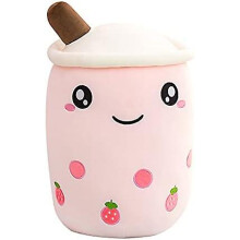 (As show, One size) 19.6 Inches Bubble Tea Stuffed Plush Pillow Pink Round Eye Milk Tea Warm Plush Sleeping Pillow Childrens Gift Decorations