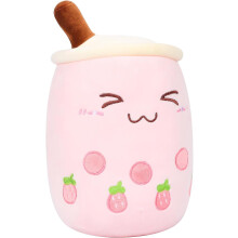 (As show, One size) 19.6 Inches Bubble Tea Stuffed Plush Pillow Pink Triangle Eye Milk Tea Warm Plush Sleeping Pillow Childrens Gift Decorations