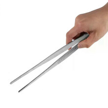 Pinze per alimenti lunghe in argento da 30 cm, pinzette dritte per la casa, utensili da cucina da giardino,