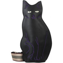 (Purple) Womens Black Cat Purse, Cute Cat Shaped PU Chest Bag, Mobile Phone Bag Black Cat Wallet Waist Bag Simple Adjustable Zipper Waterproof