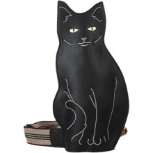 (Grey) Womens Black Cat Purse, Cute Cat Shaped PU Chest Bag, Mobile Phone Bag Black Cat Wallet Waist Bag Simple Adjustable Zipper Waterproof