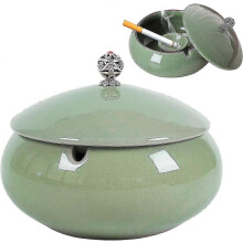 (As show, One size) Ceramic Ashtray with Lid Windproof Ashtray Chinese Style Ashtray Simplicity Cigar Ashtray for Home and Office Decoration Retro Gift