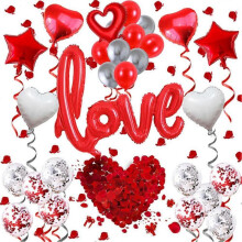 (A) Valentines Day Balloons Decorations, I Love You Balloons Set, Heart Balloons Kit with Rose Petals, Valentines Day Decorations for Party