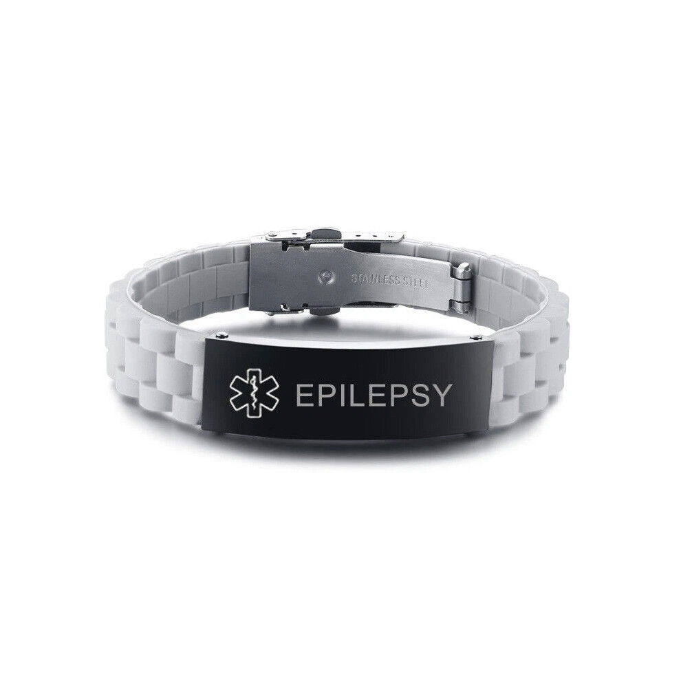 Gray (Epilepsy) Medical Alert Id Men Women Bracelet Silicone Wristband Customize Engraving