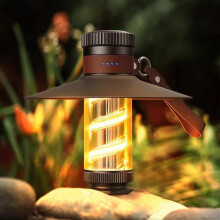 (Black) LED Camping Lamp, Retro Camping Lantern, Dimmable Rechargeable Portable Camping Light, IPX5 Waterproof Tent Lamp with Torch for Camping