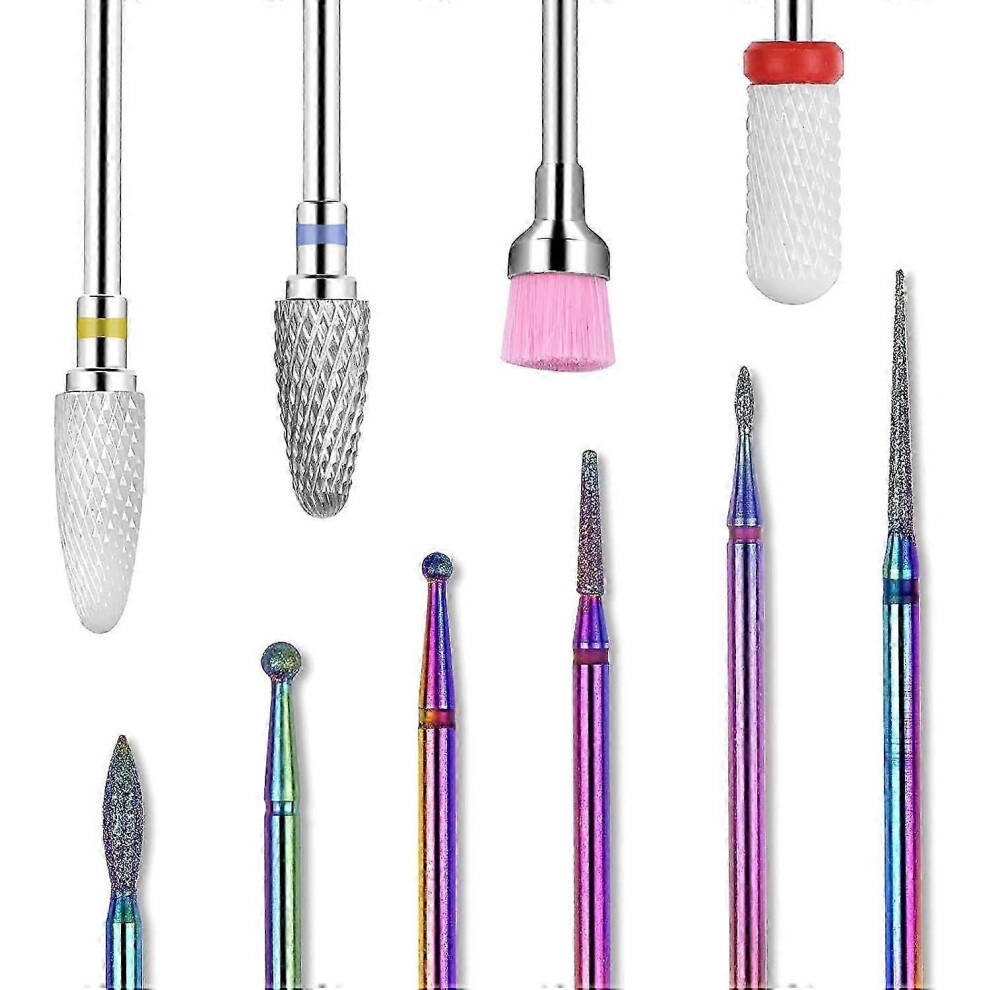 (As show, One size) Cuticle Drill Bit Ceramic Nail Drill Bits 10 Pcs File Bits 3/32" for Electric Manicure Pedicure Nail Drill for Acrylic Gel Na