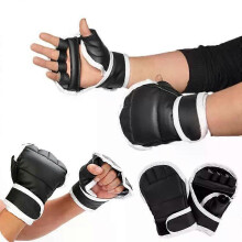 1Pair Black Half Finger Boxing Gloves PU Leather Fighting Kick Boxing Gloves Karate Muay Thai Training