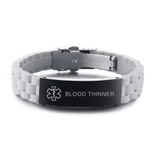 (BLOOD THINNER) Medical Alert ID Men Women Bracelet Gray Silicone Wristband Customize Engraving Hot