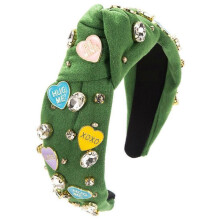 (Green) Valentine's Day Headband For Women, Jeweled Crystal Rhinestone Knotted Headband, Valentine's Day Hair Accessories Gifts