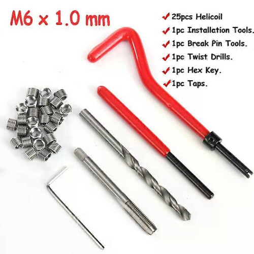 30pcs Metric Thread Repair Kit M6 Screw Thread Inserts HSS Drill Bits For Restoring Damaged Threads
