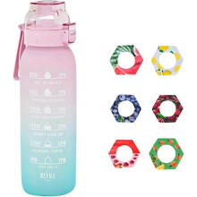 (Pink) Air Water Bottle, 1L Leak-Proof Drinking Bottle with 6 Improved Flavor Pods, Fruit Scent Airdrop Bottle with Flavored Flavor