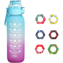 (Sky Blue) Air Water Bottle, 1L Leak-Proof Drinking Bottle with 6 Improved Flavor Pods, Fruit Scent Airdrop Bottle with Flavored Flavor