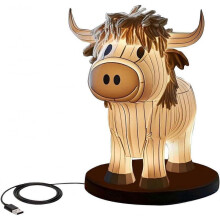 Cow Table Lamp, Farmhouse Cow Bedside Table Lamp, USB Small Nightstand Lamp, Wood Base LED Resin Desk Night Light for Bedroom, Living Room, Desk