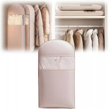 (pink S) Space Saving Hanging Garment Bag with Self Compression Zipper,Space Saver Closet Organizers,Dust Cover Clothes Bags for Down Coat Hanging