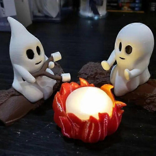 (A) Ghost Campfire Nightlight, Ghost Campfire Flickering Nightlight, Campfire Flame Halloween Nightlight, Ghost Campfire Gathering