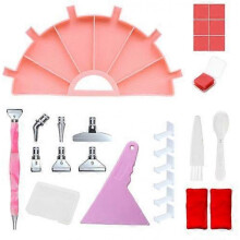 (Pink) 33pcs Diamond Painting Pen Set, Diamond Painting Accessories Tray, 6pcs Stainless Steel Tips and Plastic Beads Sorting Trays