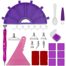 (Purple) 33pcs Diamond Painting Pen Set, Diamond Painting Accessories Tray, 6pcs Stainless Steel Tips and Plastic Beads Sorting Trays