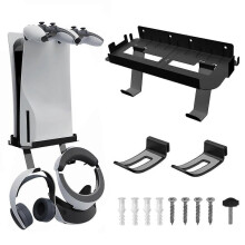 PS5 Wall Mount Kit Compatible with PS5 Digital/Disc Edition, with Hooks to Store VR Glasses, Headset, PS5 Controllers