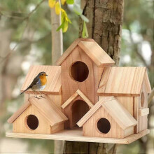(Style A) Wooden Bird House, Hanging Birdhouse for Outside Garden, Patio Bird Nest Hut for Sparrow Hummingbird Bluebird Finch Cardinals