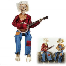 (No light, Red) Funny Animated Duel Banjo Skeletons, Latest Horror Night Gifts 2023, Movable Luminous Skull Ornaments, Funny Banjo Skeleton Figures