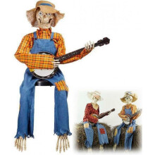 (No light, Yellow) Funny Animated Duel Banjo Skeletons, Latest Horror Night Gifts 2023, Movable Luminous Skull Ornaments, Funny Banjo Skeleton Figures