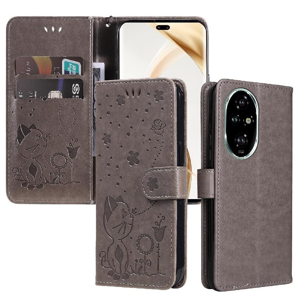 Photos - Case  Flip  for Honor 200 Pro Durable Lightweight with Card Slot Design Slim Fit Premium Pu Leather Material Cover(Gray )
