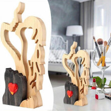 Wooden Heart Love Eternal Desktop Sculpture, Couple Kissing Statue, Wood Ornaments, Love Art Ornaments for Home Decorations Gift