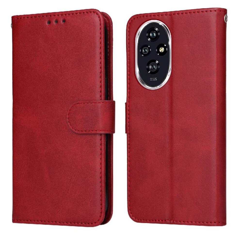 (Red) Flip Case For Honor 200 Precise Cutouts Card Slots Flip Cover Magnetic Closure Red 764563581443