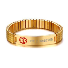 (TYPE 2 DIABETES) Spring Women Men Medical Alert ID Stretch Bracelet Gold Plate Engraving Hot