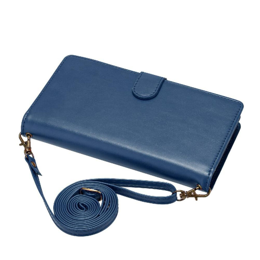 (Blue) Long Strap Case For Honor 200 Protecive Shockproof 8 Card Slots Holder Flip Folio Wallet Kickstand Zipper Blue 764563583126