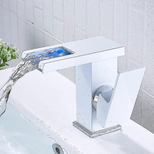 Waterfall LED bathroom faucet, white