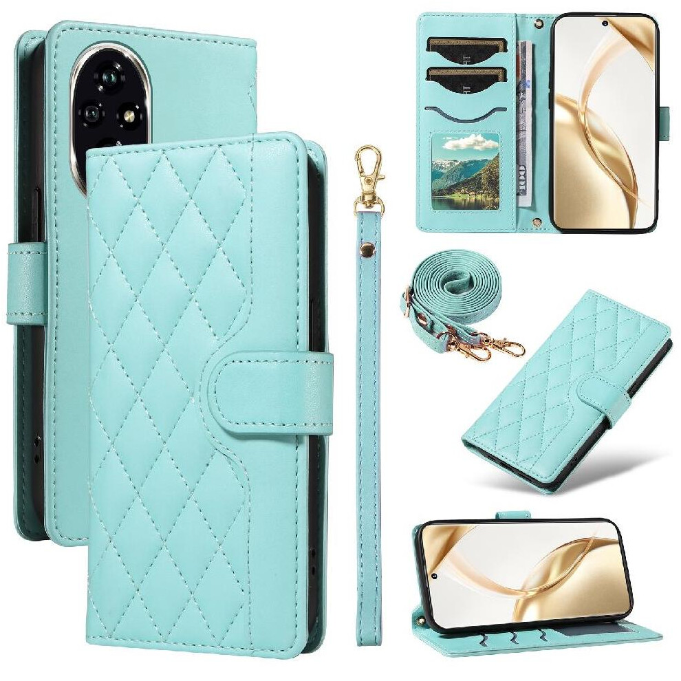 (Green) Flip Case For Honor 200 Lattice Flip Folio Phone Case With Stand Wallet Card Slots Detachable Wrist Strap And Long Lanyard Green 764563584284