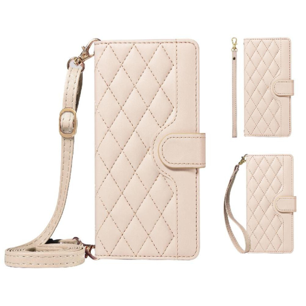 (Creamy ) Flip Case For Honor 200 Lattice Flip Folio Phone Case With Stand Wallet Card Slots Detachable Wrist Strap And Long Lanyard White 764563584260