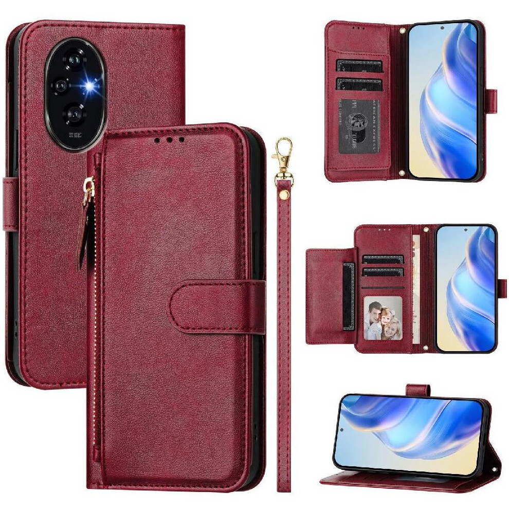 (Red) Flip Case For Honor 200 5G Zipper Card Holder Pu Leather Magnetic Red 764563584475