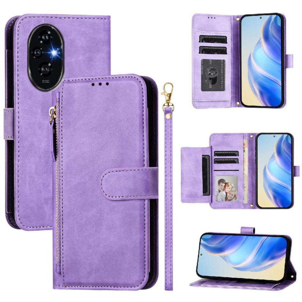 (Purple) Flip Case For Honor 200 5G Zipper Card Holder Pu Leather Magnetic Purple 764563584482