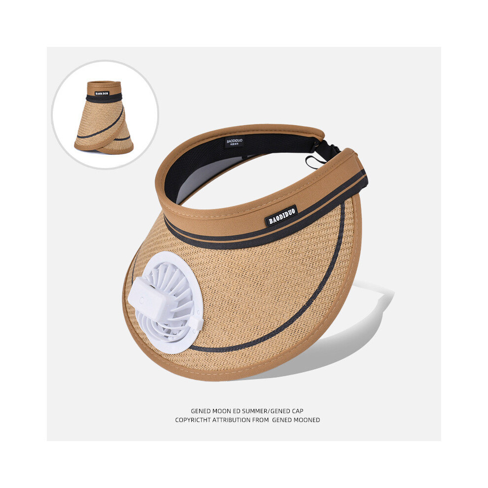 (Khaki)Chapeau de soleil extérieur été ventilateur électrique décoration crème solaire respirant mode chapeau