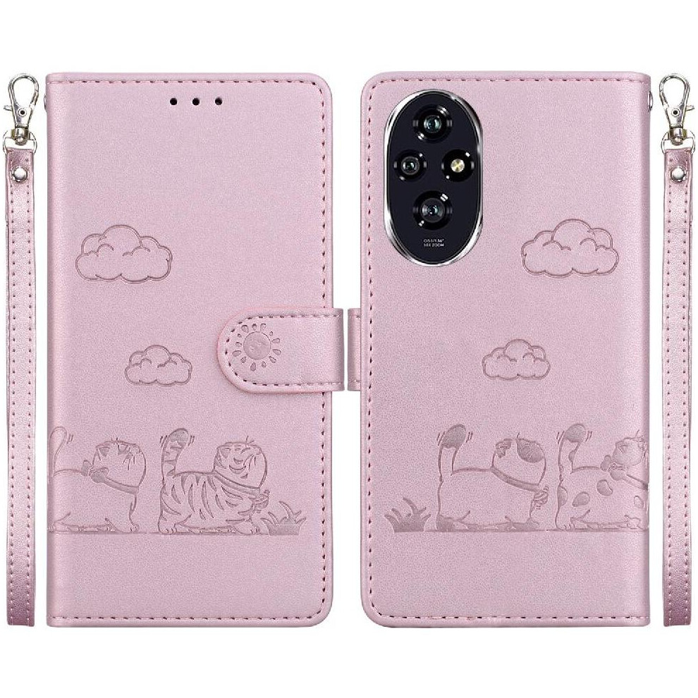 (Pink) Flip Case For Honor 200 5G Leather Wallet Card Slot Holder Kickstand Cat Rfid Pink 764563584567
