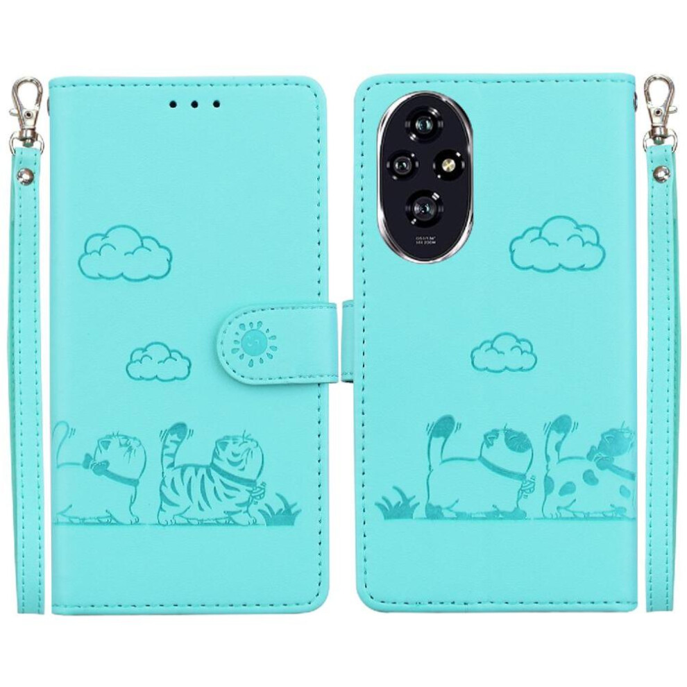 (Green) Flip Case For Honor 200 5G Leather Wallet Card Slot Holder Kickstand Cat Rfid Green 764563584574