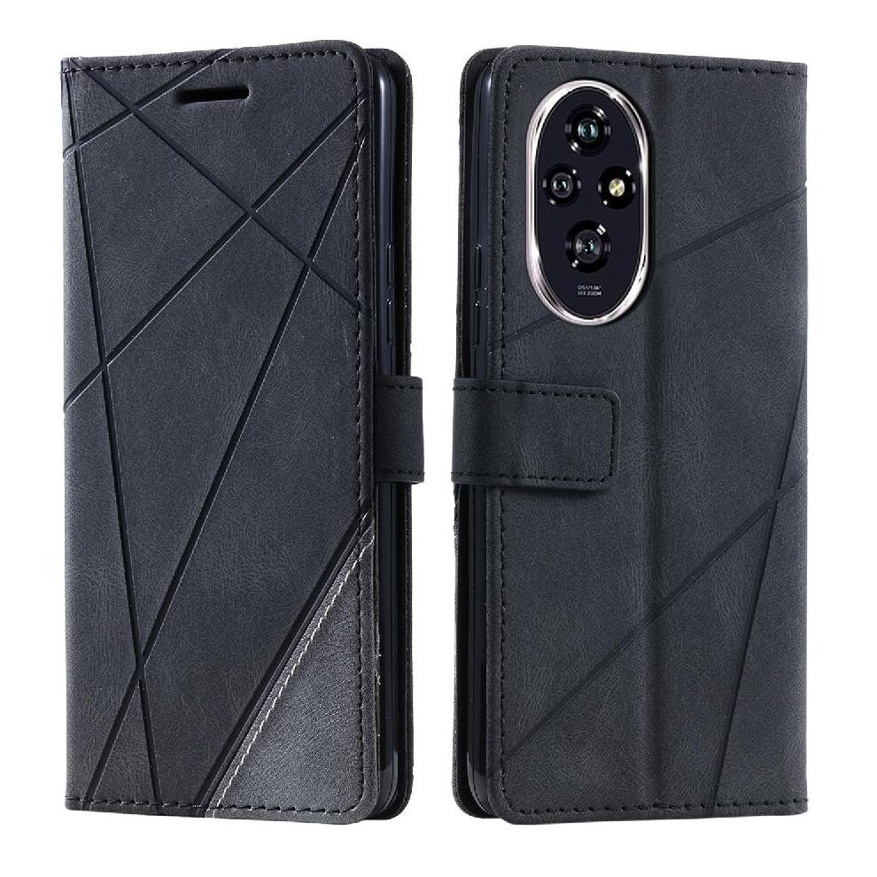 (Black) Case For Honor 200 Wallet Flip Folio Card Holder Kickstand Shockproof Pu Leather Magnetic Black 764563584994