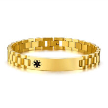 (Gold, DNR(DO NOT RESUSCITATE)) Personalized Engraving Medical Alert ID Men's Byzantine Bracelet Chain Gift New