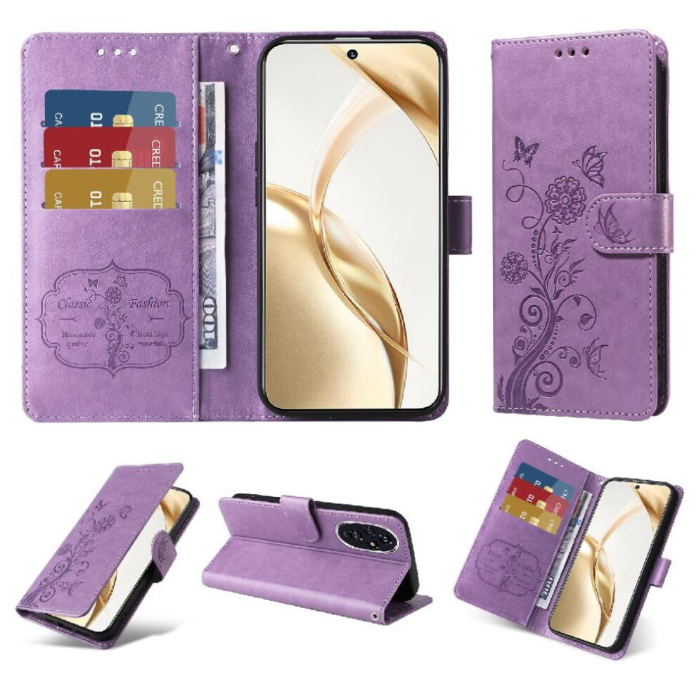(Purple) Flip Case For Honor 200 Cardslots Flower Flip Leather Purple 764563585359