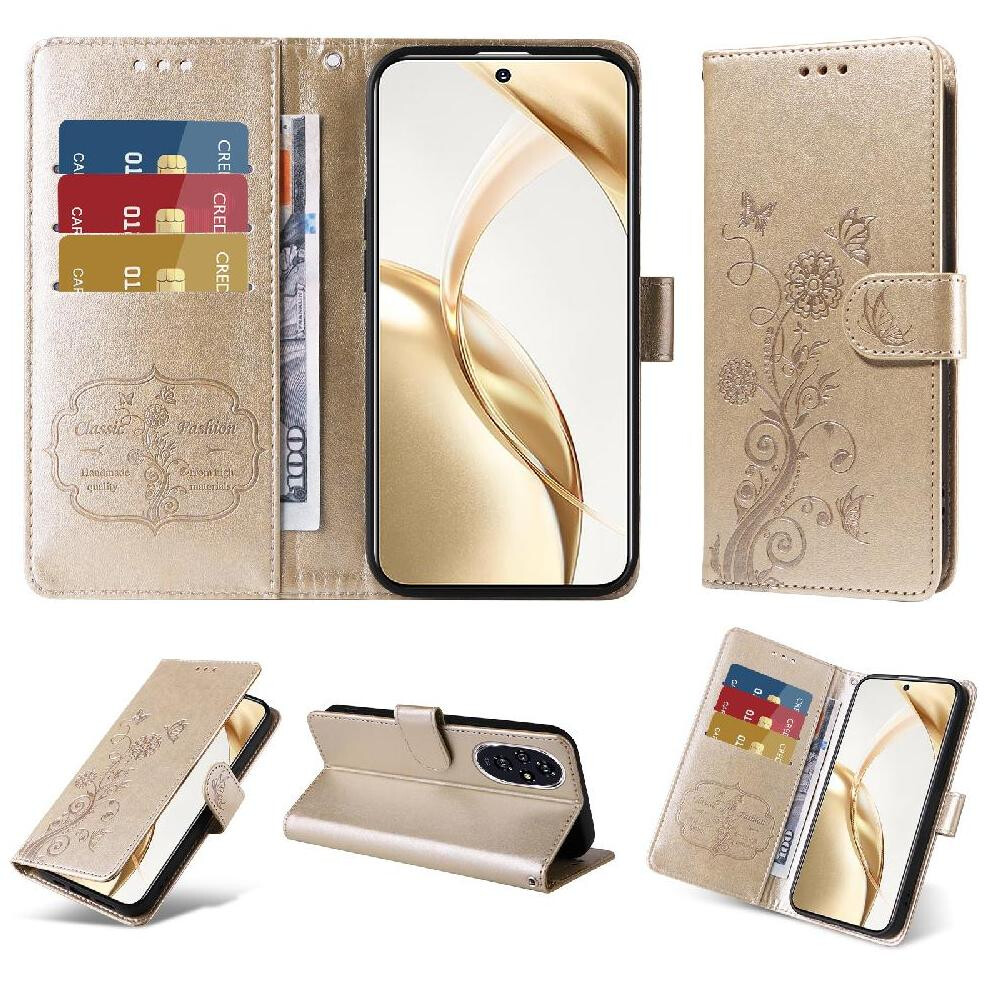 (Gold) Flip Case For Honor 200 Cardslots Flower Flip Leather Gold 764563585380