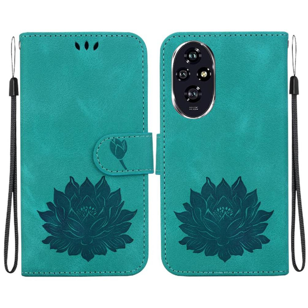 (Green) Flip Case For Honor 200 5G Relief Lotus Flower Magnetic Kickstand Kickstand Wallet Green 764563585830