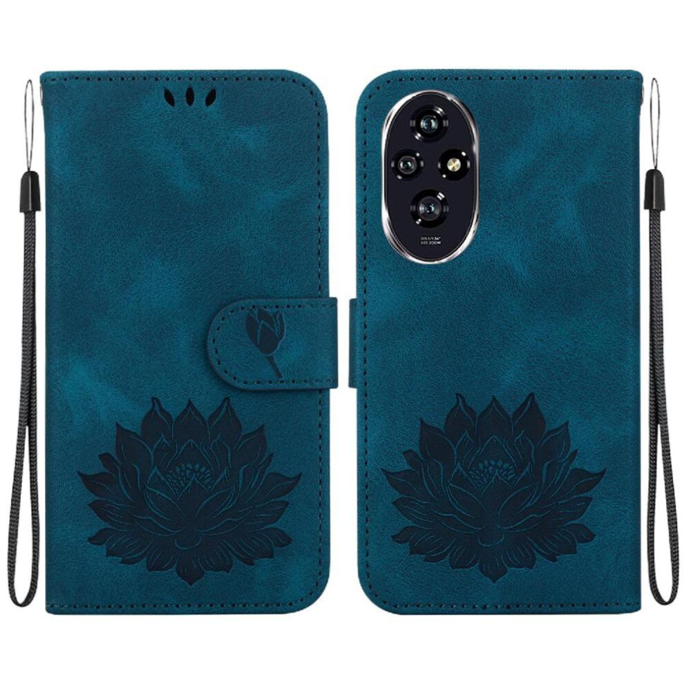 (Blue) Flip Case For Honor 200 5G Relief Lotus Flower Magnetic Kickstand Kickstand Wallet Blue 764563585816
