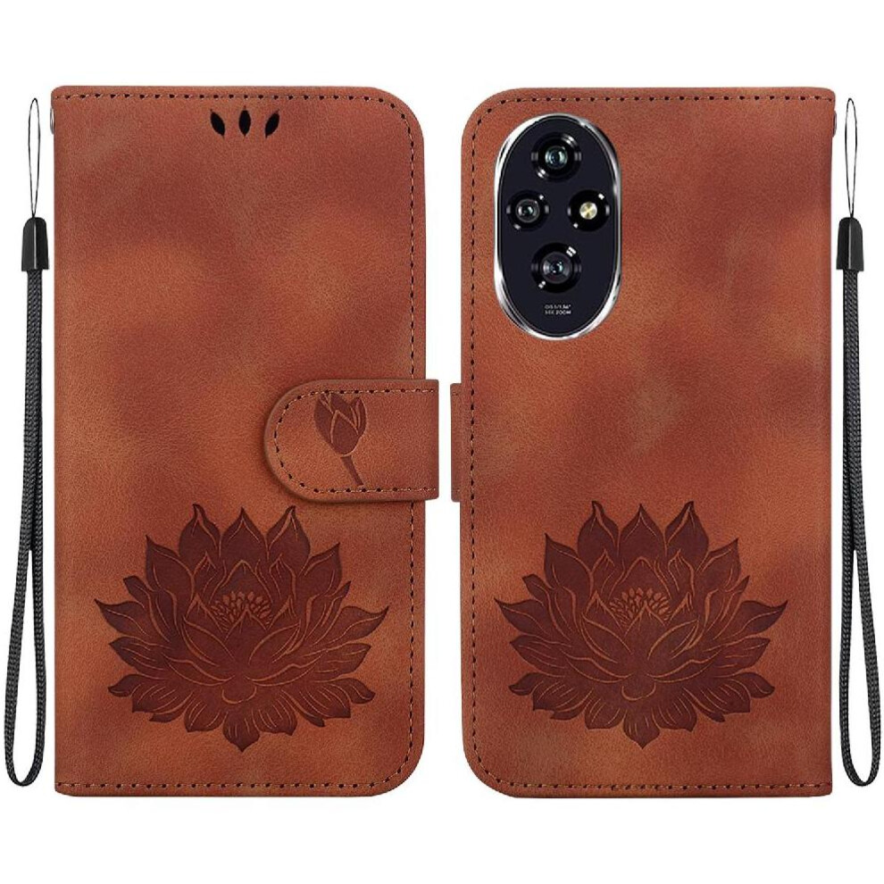 (Brown) Flip Case For Honor 200 5G Relief Lotus Flower Magnetic Kickstand Kickstand Wallet Brown 764563585809