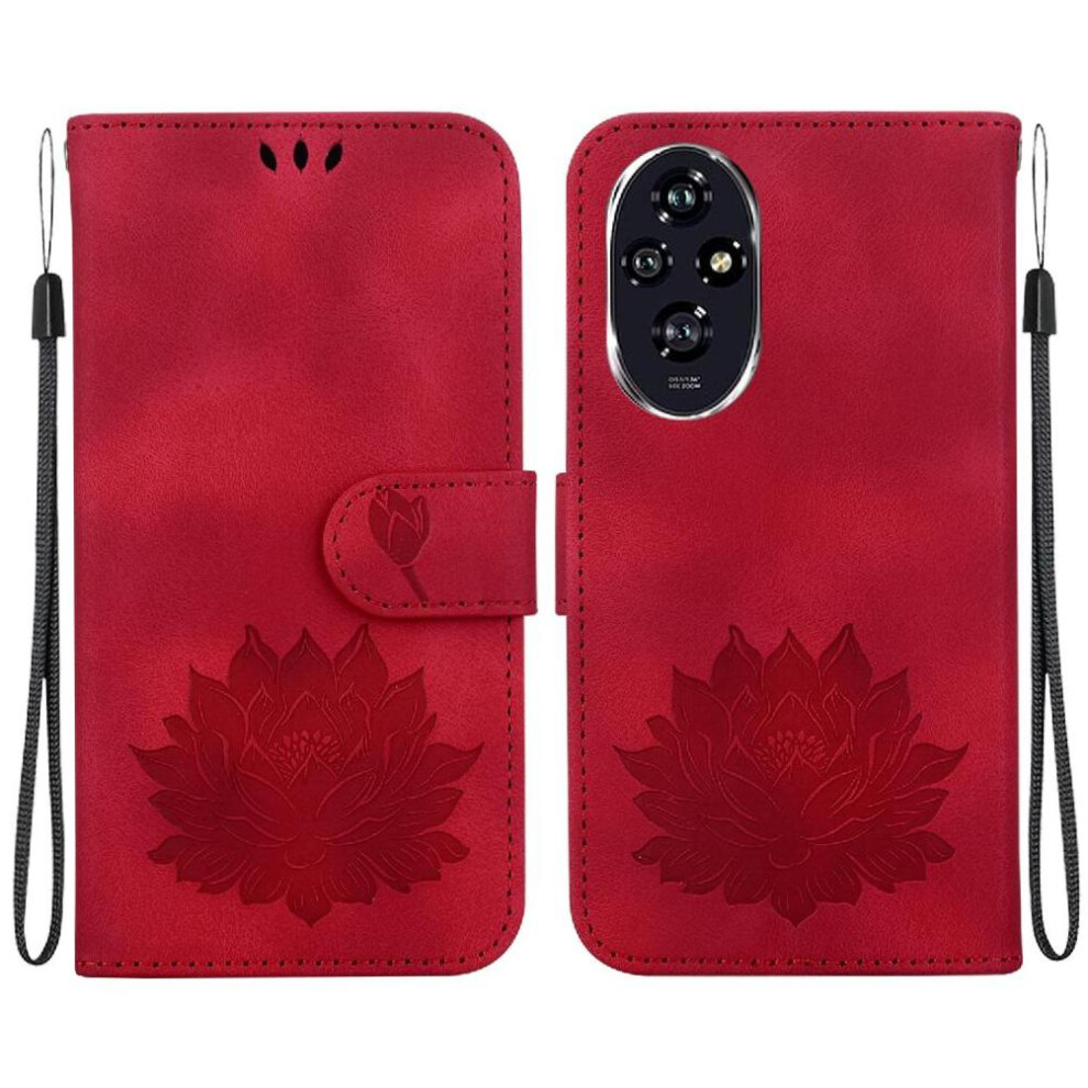 (Red) Flip Case For Honor 200 5G Relief Lotus Flower Magnetic Kickstand Kickstand Wallet Red 764563585823