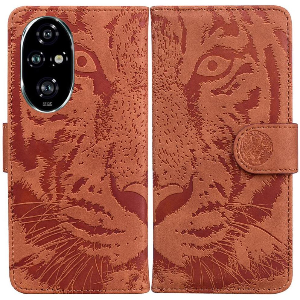 (Brown) Flip Case For Honor 200 Pro 5G Leather Wallet Embossed Cute Tiger Kickstand Protective Brown 764563585908