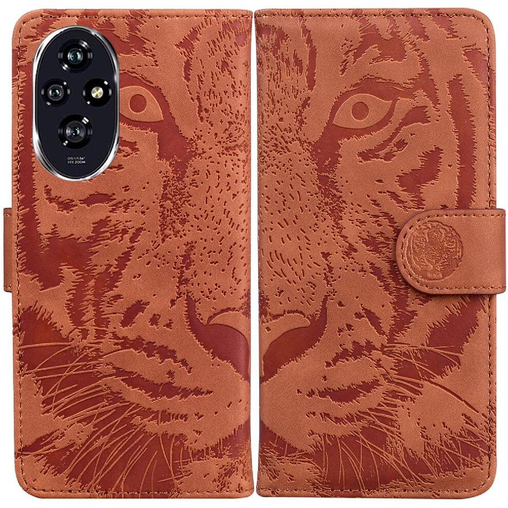 (Brown) Flip Case For Honor 200 5G Kickstand Protective Leather Wallet Embossed Cute Tiger Brown 764563585960