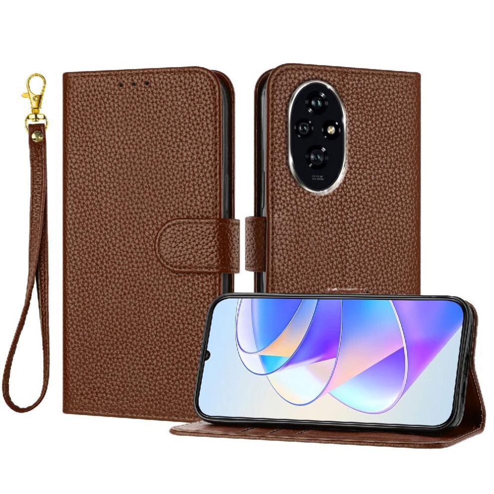 (Brown) Phone Case For Honor 200 Litchi Pattern Flip Folio Card Slots Holder Wallet Pu Lether Brown 764563586073